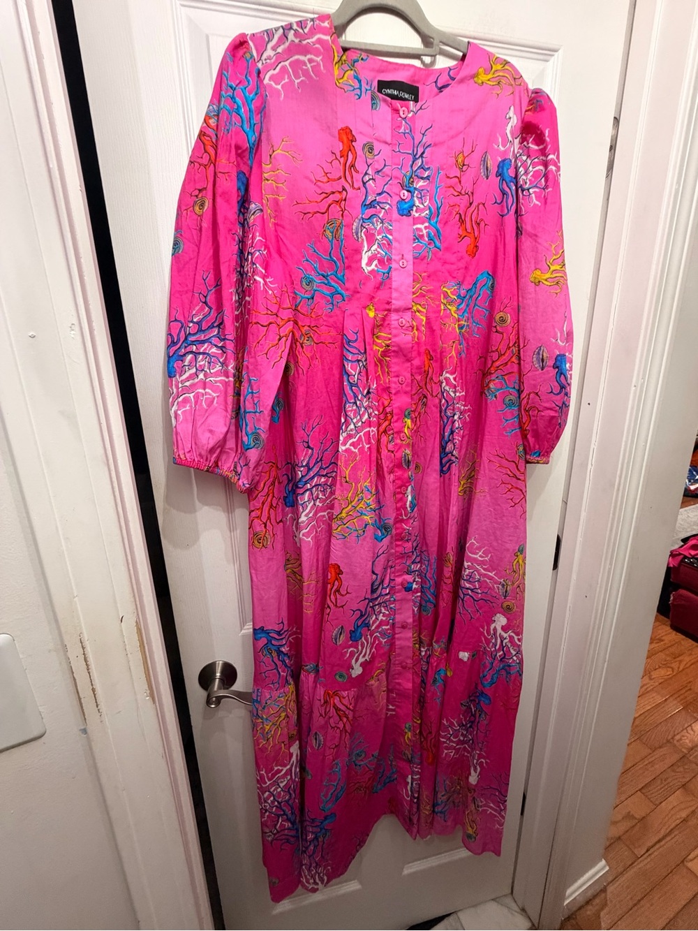 Cynthia Rowley Cotton Pink Multi Printed Maxi Dress with Pockets